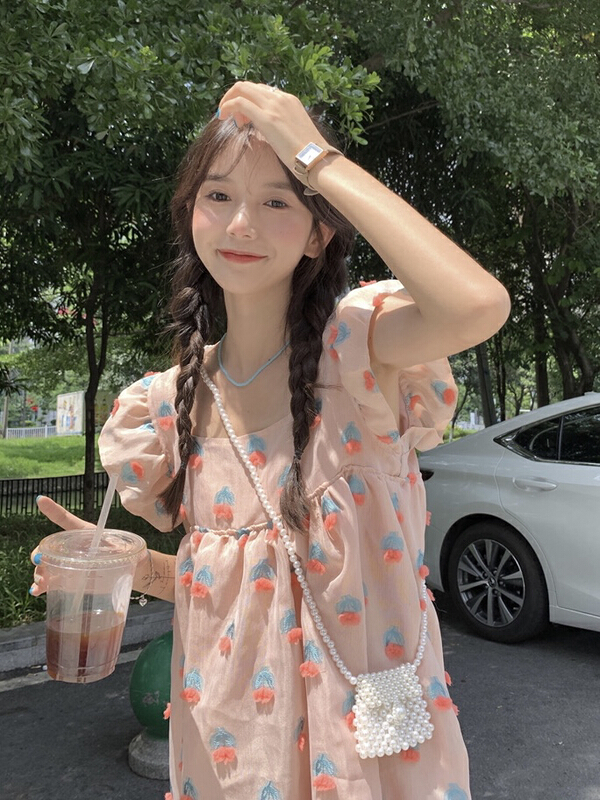 In early summer! [JH] three dimensional flower square collar dress 41401\pcz