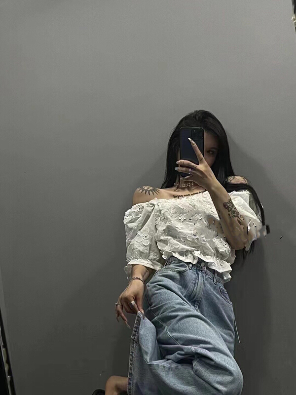 [lidada] off shoulder flower embroidery blouse 2967# HBx
