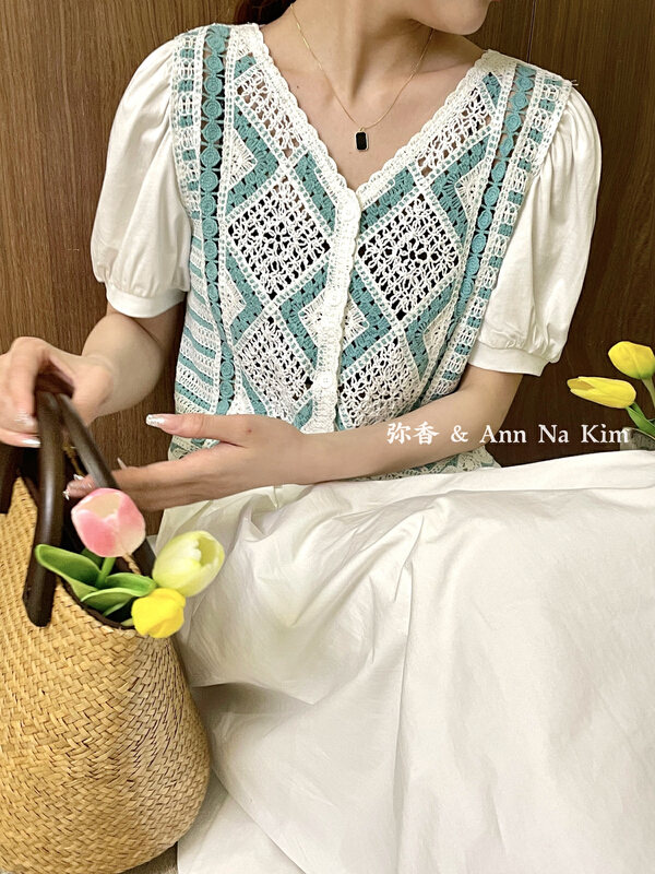 [Mi Xiang] French V-neck single breasted shirt 5329# hjy