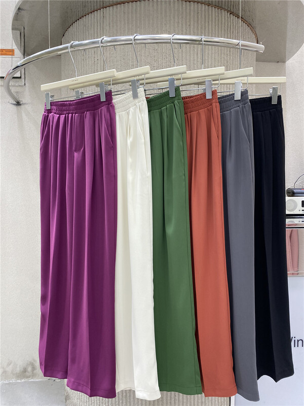 goods in stock! [win more] solid color loose elastic waist trousers 50012# cqw