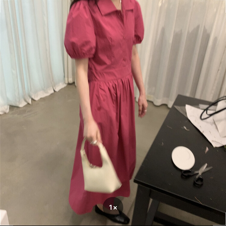 [ohhhh] Korean style fashion bubble sleeve slim dress 1523# CLS