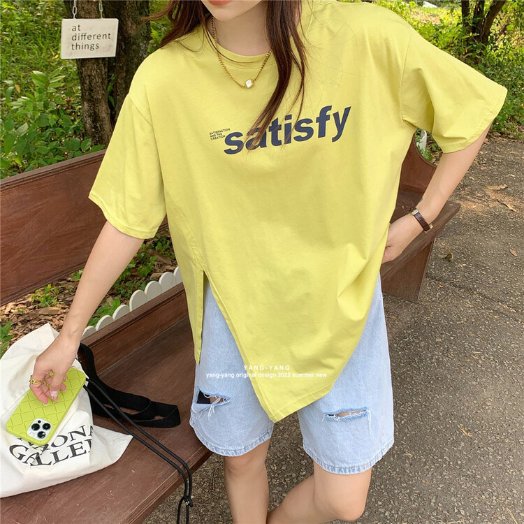 [Yang-Yang] split letter versatile short sleeve T-shirt c6181# CLS