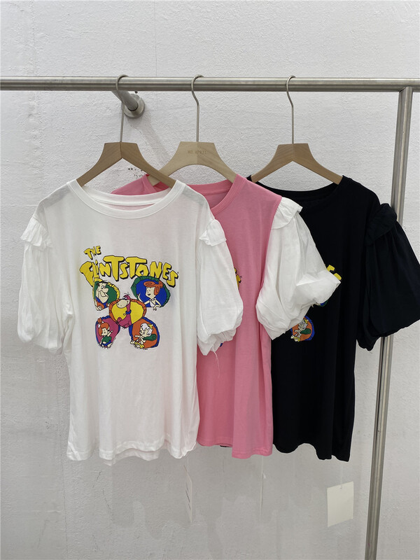 [Yi Ge Li] Korean cartoon printed Lantern Sleeve short sleeve T-shirt 1228# WPL