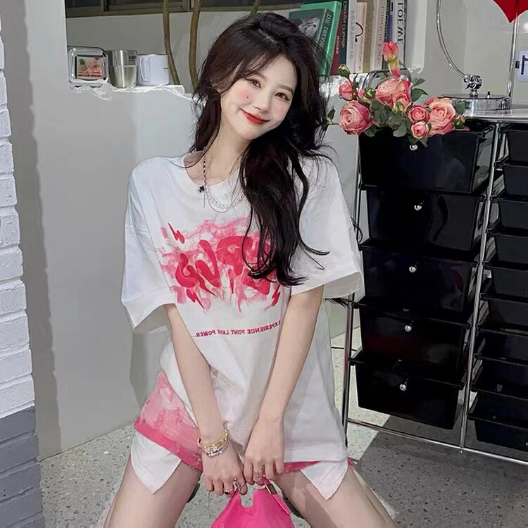 New in early summer! [TA +] Korean print loose Pullover short sleeve T-shirt 05683# XYY