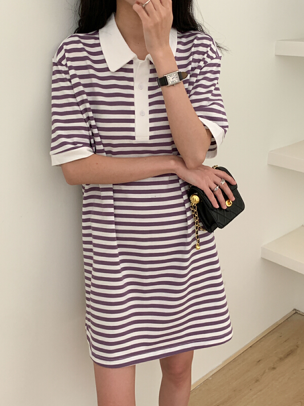New in early summer! [Tn] striped loose and versatile dress l8403# cqw