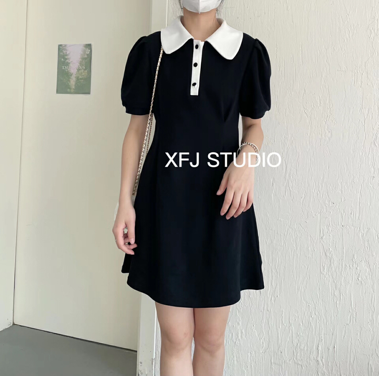 初夏上新!【小凡家】撞色休閒泡泡袖連衣裙  6156#  LSW