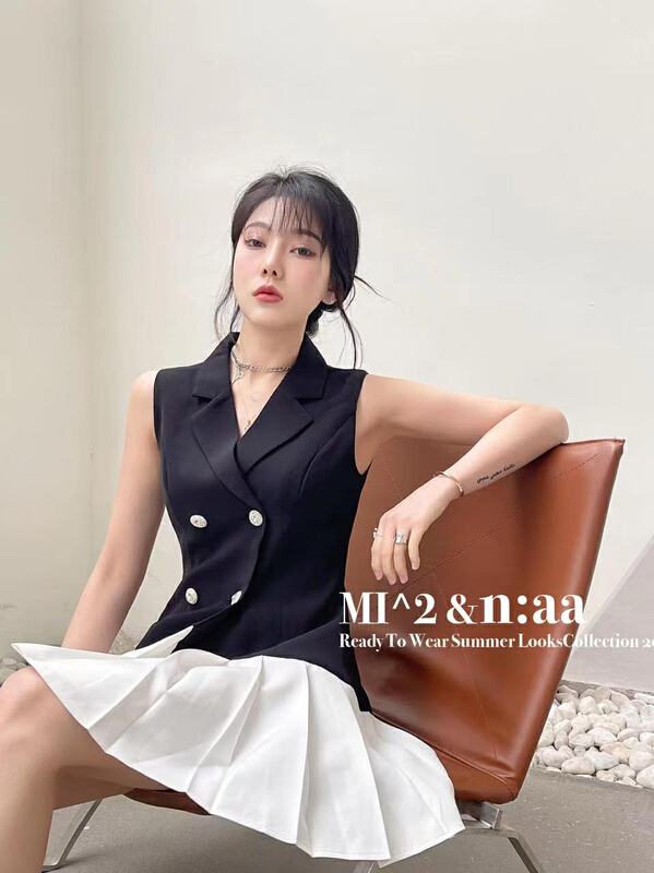 [mi2] temperament stitching and crimping suit dress a3183-1# JJ
