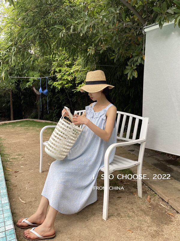 New in early summer! [ISO Korean] lotus leaf edge wood ear loose vest skirt sweet holiday broken flower suspender skirt 3065# hjy