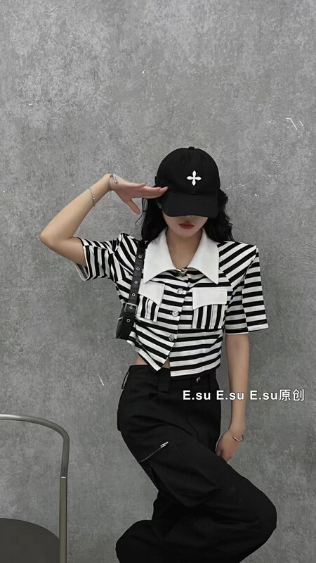 [top] Korean double pocket breasted short shirt ys1-7032# zjy