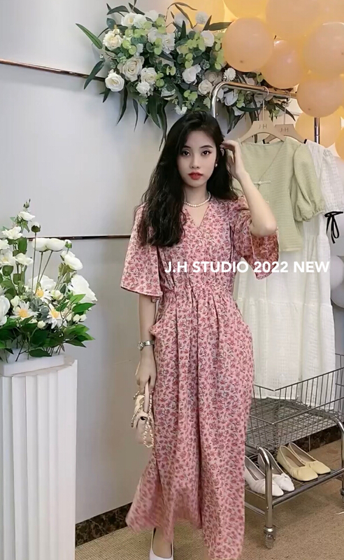 New in early summer! [JH] V-neck floral dress (excluding matching) 41381# PCZ