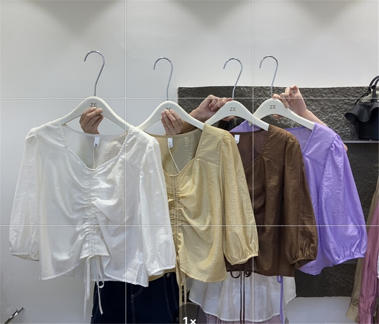 [Ze] V-neck drawstring pleated shirt 3061# ll