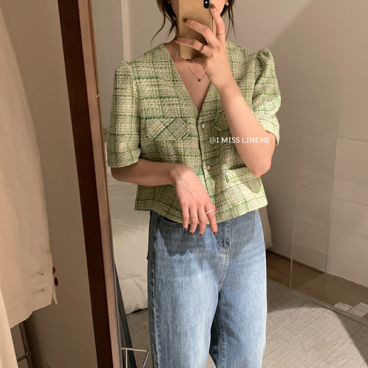 New in early summer! [Imiss] Korean version Xiaoxiang short sleeved button up shirt cx10039# LSW