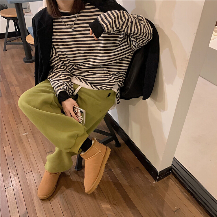 New year in early spring! [timely rain] Korean style ins loose casual stripe long sleeve T-shirt 5409# jhy