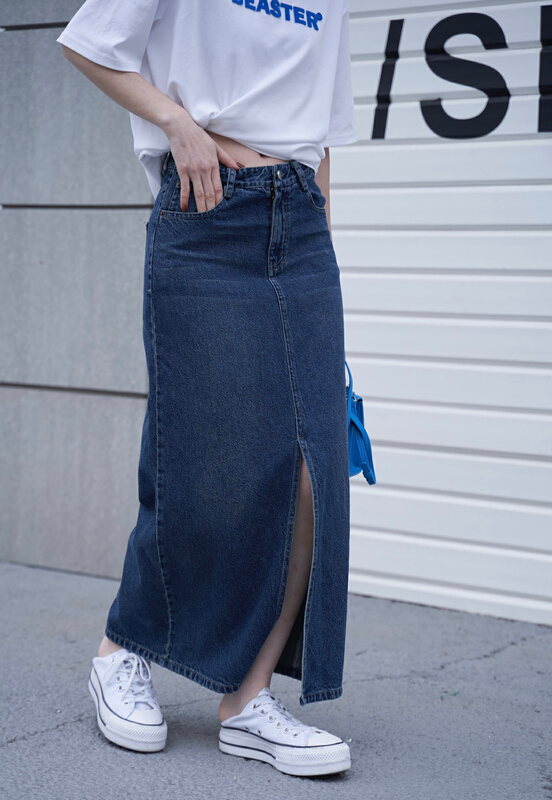 New year in early spring! [Za] Vintage split denim skirt (with belt) 10236# LSL