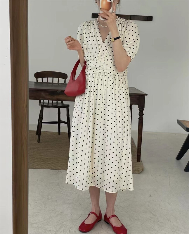 [hi] Korean wave point V-neck dress 5219# hjy