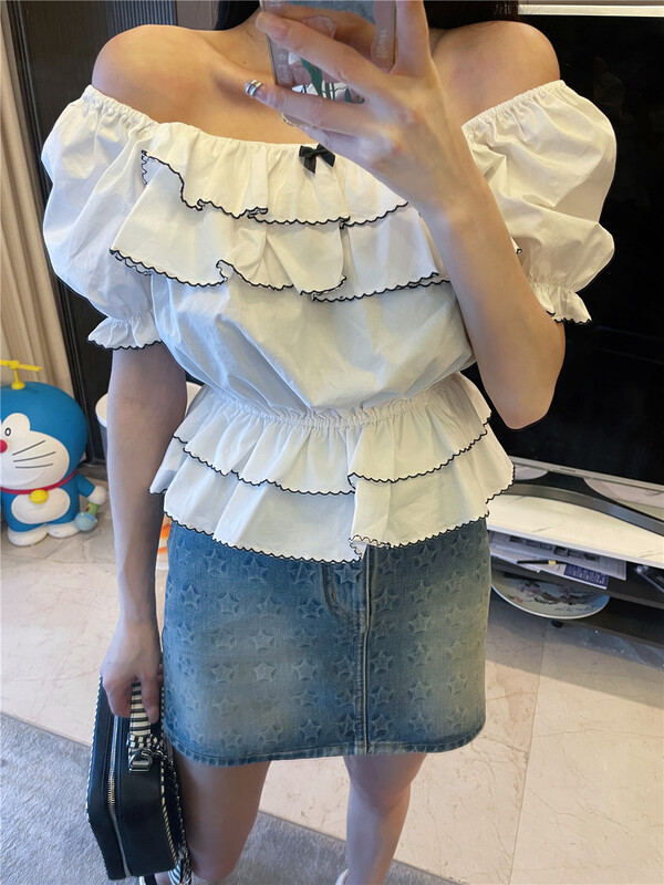 [Angel Yue] a line shoulder gentle aging shirt (excluding necklace) wiy6370# LSL