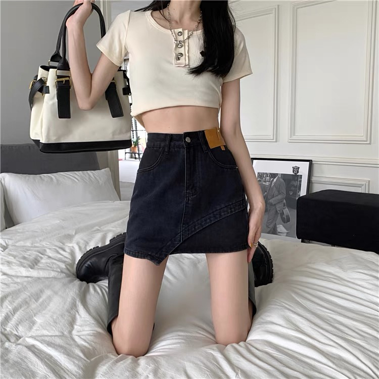 [good] Korean irregular design denim skirt 7690# JJ