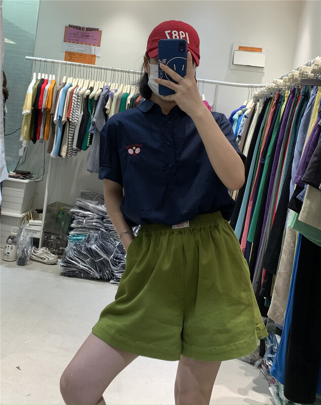 [jtengc] elastic waist English standard wide leg casual shorts 1989# lwy