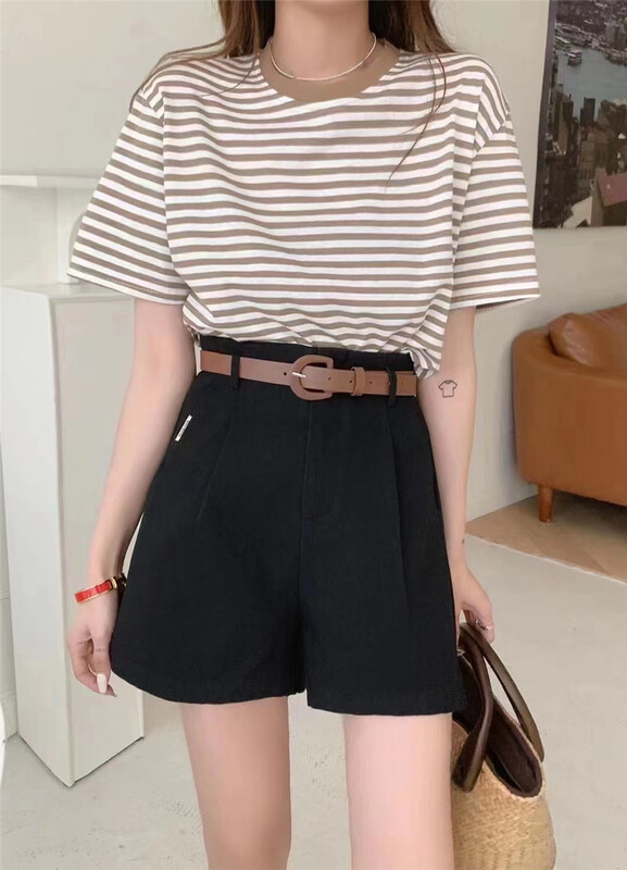 [still pure] versatile medium high waist casual shorts (with belt) 8802# hjy