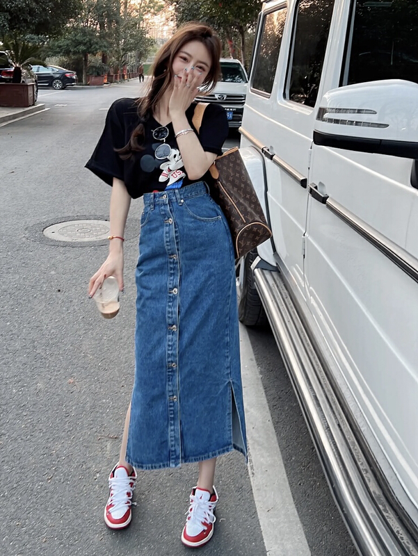 New in early summer! [noodles] Korean fashion side split denim skirt (only selling skirt) 603# ozq