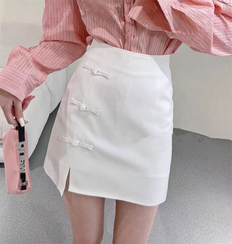 goods in stock! [oz] Chinese style button small slit skirt 88213# XJ