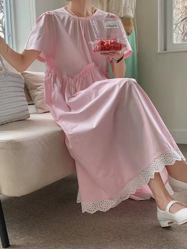 New in early summer! [Mimosa] Korean style high waist short sleeve dress 1180# hjy