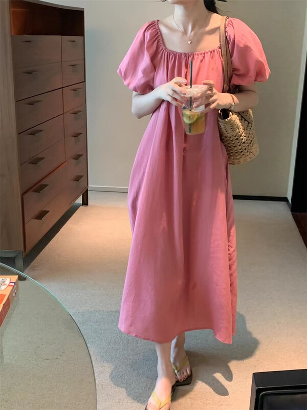 [ouur] Korean style square neck bubble sleeve dress u5155# XJ