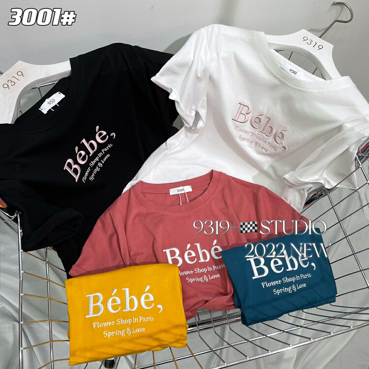 Original price 22.43! [9319] regular roll sleeve letter embroidery versatile short sleeve T-shirt 3001# L