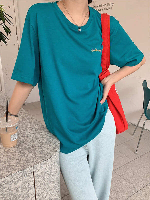 [lini] Korean back printed round neck comfortable short sleeve T-shirt 121c147# zxx