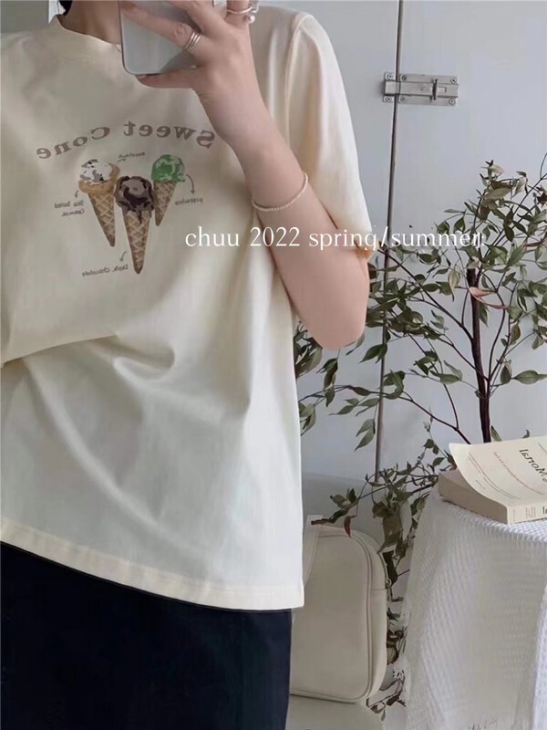 New in early summer! [chuu] simple casual printed short sleeve T-shirt 61133# HBx