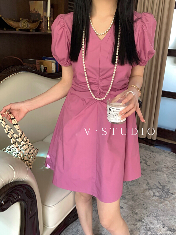 [from. V] lady V-neck bubble sleeve dress (skirt only) 5238# ll