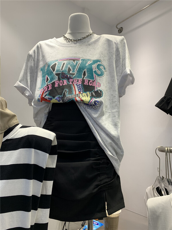 [Sasa] Korean versatile loose letter round neck short sleeved T-shirt (T-shirt only) 737# PCZ