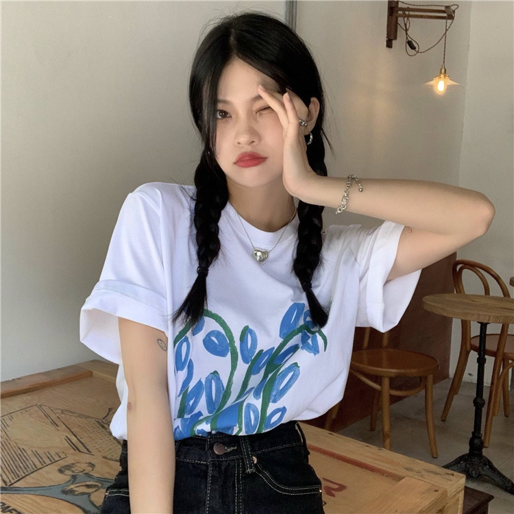 New year in early spring! [timely rain] Korean style ins loose and versatile printed short sleeve T-shirt 20021# WPL
