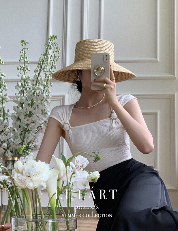 [le lart] original high fashion French pure style design feeling metal decoration square neck sleeveless blouse ll2763# XYJ