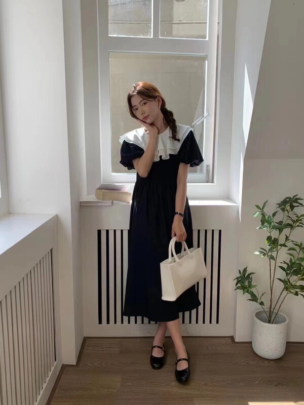 [larti] color blocking lady dress l8389# ll