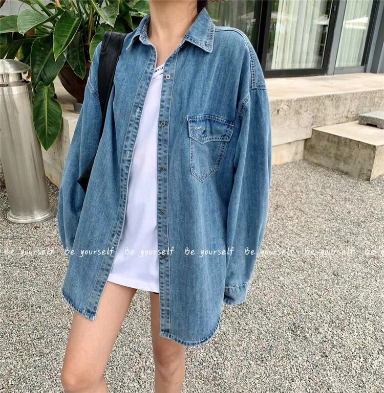 New year in early spring! [be your self] Korean simple denim shirt nz6617# LSL