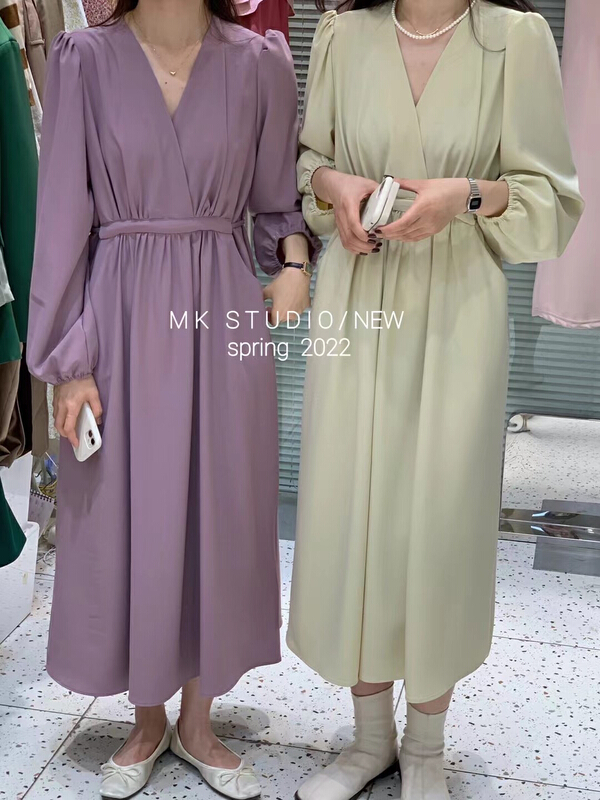 New year in early spring! [Chen] French V-neck lanyard waist down slim dress 3138# hjy