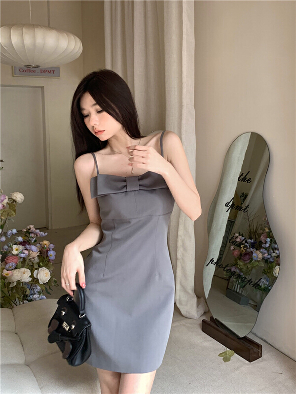 【豆豆家】法式蝴蝶結吊帶連衣裙  88288#  CLS