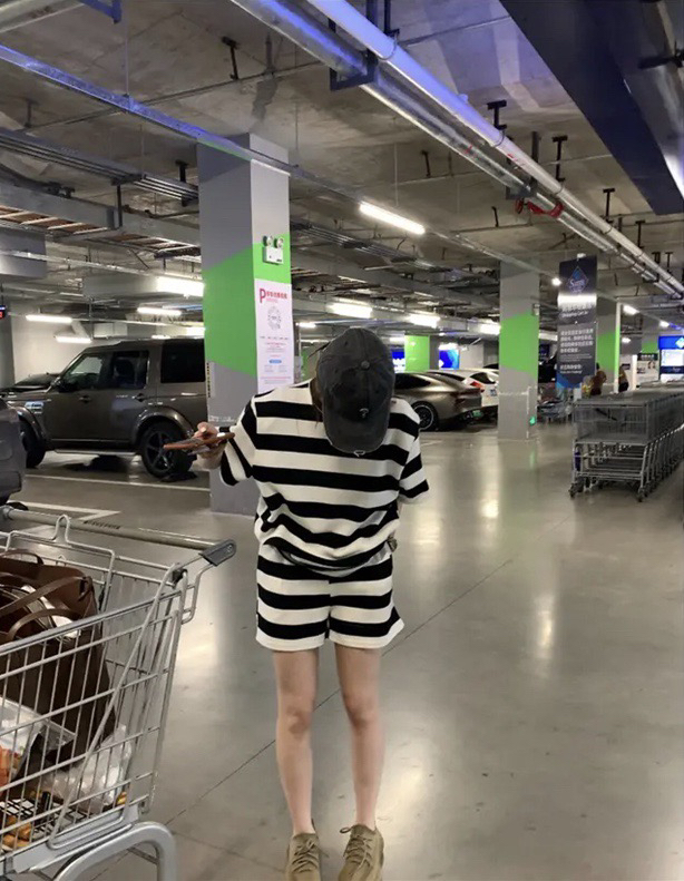 [wgwe] striped loose short sleeve T-shirt + high waist slim casual pants set 1737# PCZ