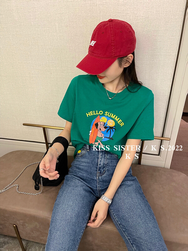 Original price 55.67! New in early summer! [kiss sister] Korean cartoon age reducing printed short sleeve T-shirt 9105# ozq