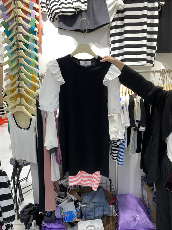 [misu +] Korean round neck color matching dress 80510# ZZL