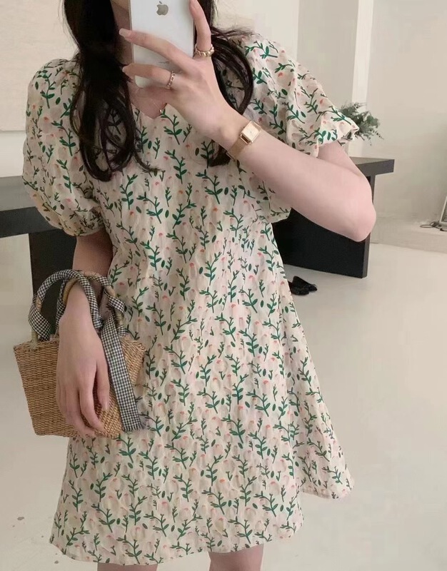 [m.zi studio] V-neck thin floral dress 6899-1# HBx