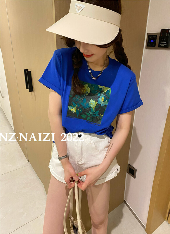【奈子】水墨花朵寬鬆短袖T恤  8088#  OZQ