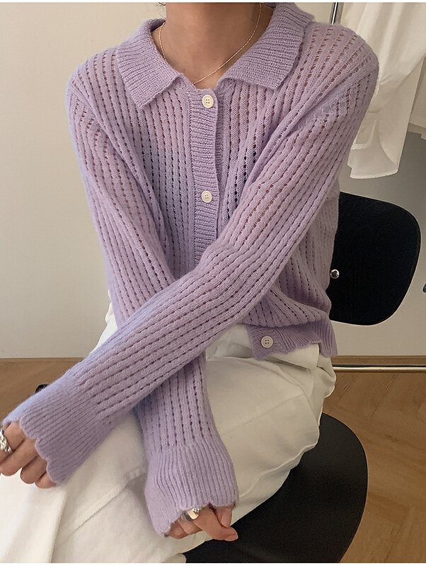 New year in early spring! [the mind] ins Korean style hollow out versatile knitted cardigan (including 10% ultra-fine mohair and 12% Merino wool) 71026# jhy