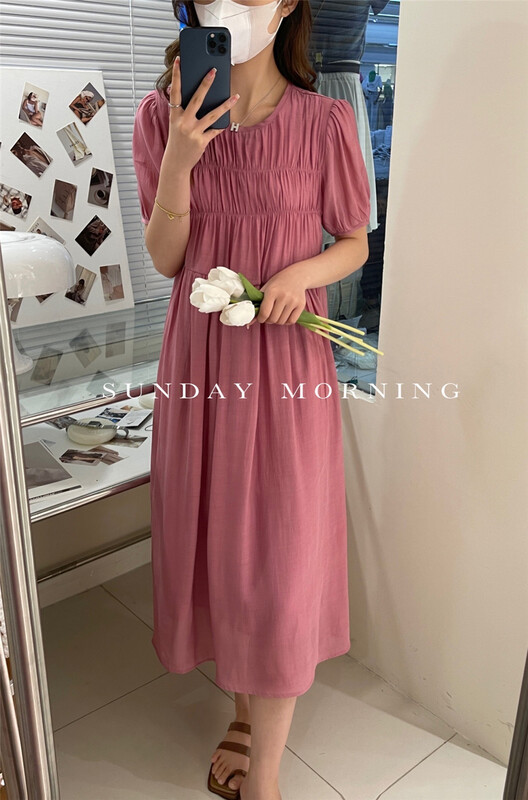 [Sunday morning] French gentle style bubble sleeve dress 9101# zjy