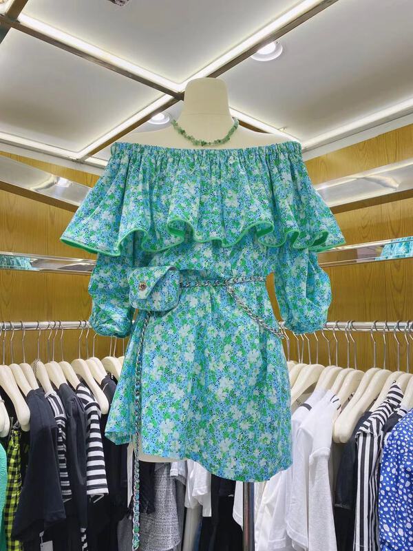 [Mumu season] one shoulder floral temperament shirt (with bag) 9125# zxl
