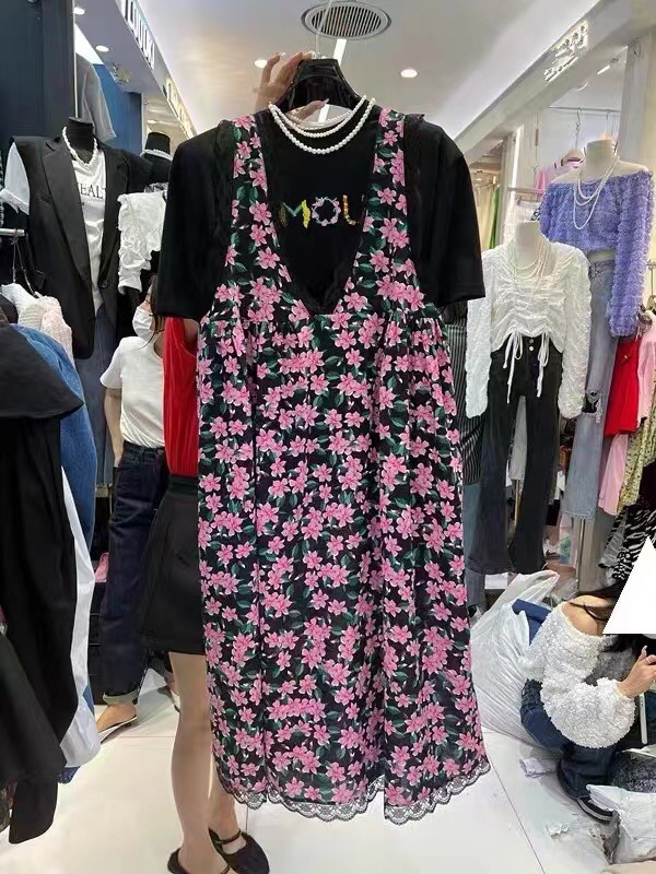 New in early summer! [lidada] Korean versatile short sleeve + floral vest dress set 2201# HBx