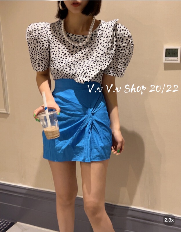 [v.v] Korean Ruffle edge wave point bubble sleeve short shirt 9109# cqw