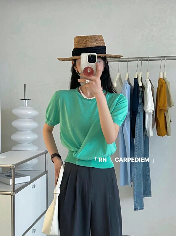 New in early summer! [R n] Korean round neck off shoulder design, loose and versatile sweater 80662# ll