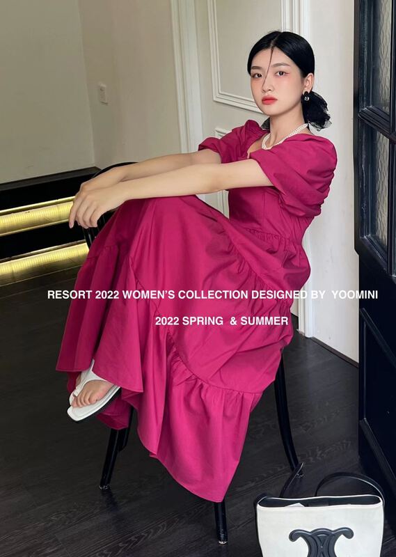 [yoomini] Korean solid color loose bubble sleeve dress x12797# WPL
